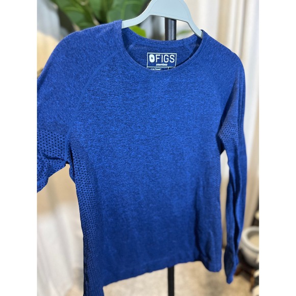 Figs Tops - FIGS Seamless Long Sleeve Performance Top Royal Blue Space Dye Large Womens